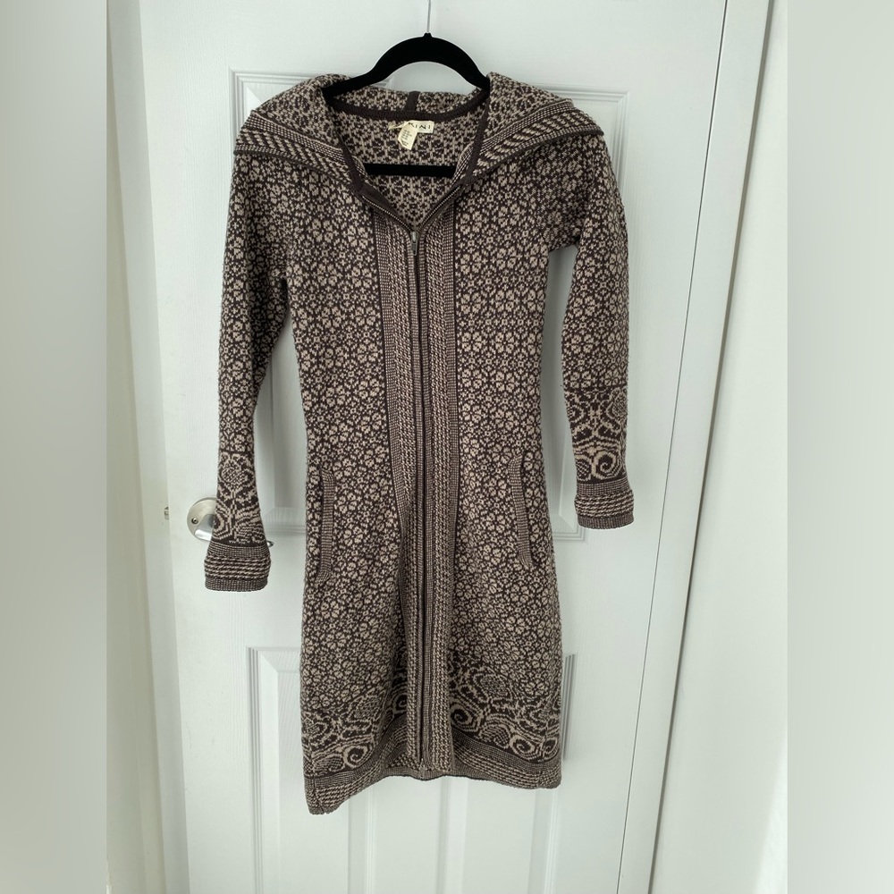 Akini Patterned Long Zip Hooded Cardigan Sweater XS